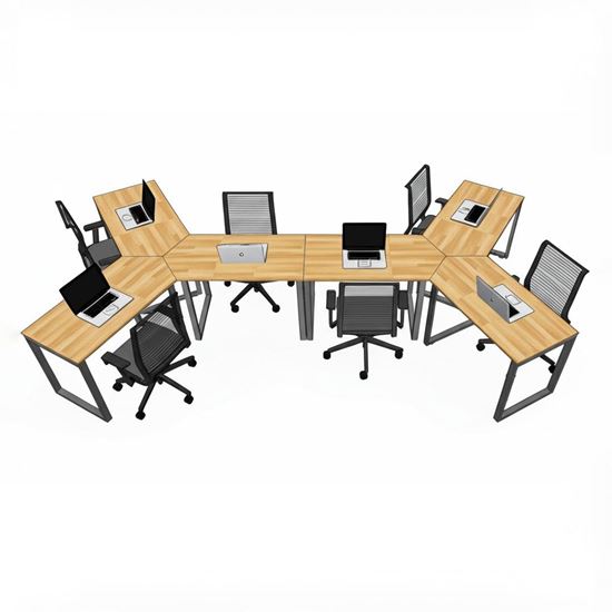 Bàn cụm 6 nhánh cây gỗ cao su chân sắt lắp ráp HBLG041