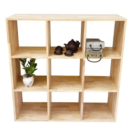 Kệ sách đơn giản 3 tầng 9 ngăn gỗ cao su KS68148