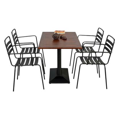 Combo bàn ngoài trời gỗ tràm và 4 ghế sắt CBNT005