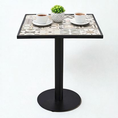 Bàn cafe vuông mặt gạch men hoa văn nâu CFD68099