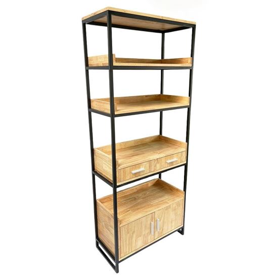 Kệ sách có ngăn tủ 74x35x182(cm) gỗ cao su khung sắt KS68120