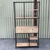 Kệ sách trang trí có hộc tủ khung sắt gỗ cao su KS68128