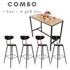Combo Bàn Bar 120x60cm và 4 Ghế Bar Tựa Lưng Gỗ Khung Sắt CBCF103