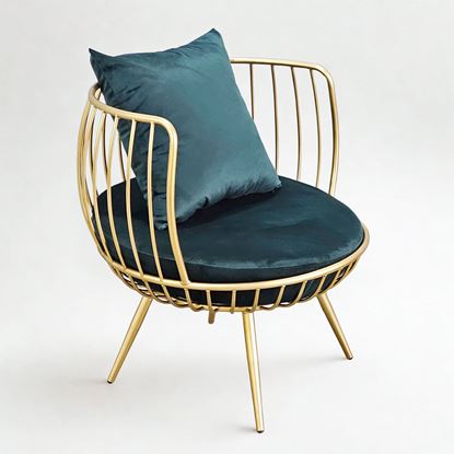 Ghế sofa đơn, ghế thư giãn nệm xanh khung tròn vàng đồng GSD68046