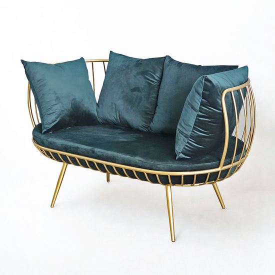 Ghế sofa khung sắt tròn vàng đồng nệm xanh GSD68056