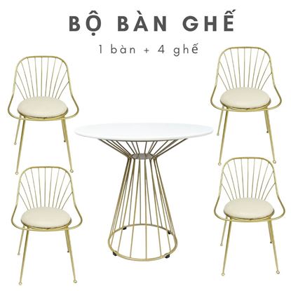 Bộ bàn ghế ăn màu vàng đồng sang trọng CBBA046