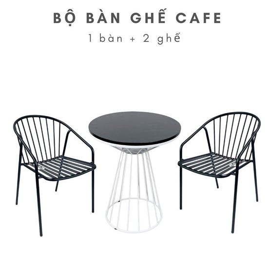 Bộ bàn ghế cafe mặt gỗ và 2 ghế sắt CBCF111