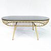 Bàn sofa oval mặt kính khung tròn màu vàng đồng