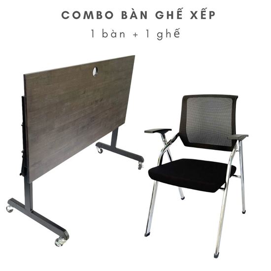 Bộ bàn ghế làm việc xếp gọn mặt bàn gỗ cao su CB68163