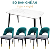 Bộ Bàn Ăn Mặt Đá Và 4 Ghế Nệm Tựa Lưng Màu Xanh CBBA059
