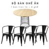 Bộ bàn ăn tròn 80cm mặt gỗ Plywood và 4 ghế sắt tolix có tay CBBA049