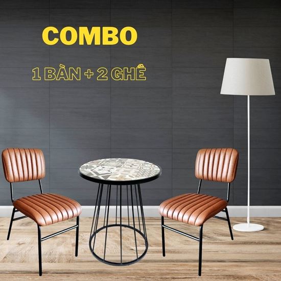 Combo Bàn Cafe Mặt Gạch Men Và 2 Ghế Nệm Nâu CBCF092