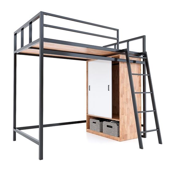 Giường tầng kết hợp tủ quần áo gỗ cao su khung sắt GT009