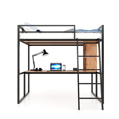 Giường tầng kết hợp bàn học gỗ cao su khung sắt GT008