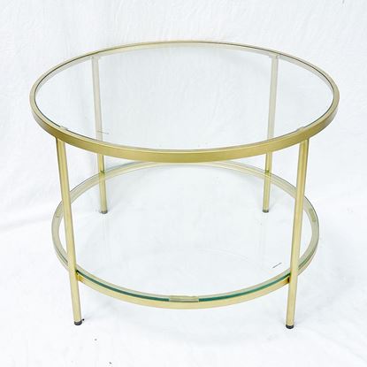 Bàn sofa tròn 2 tầng mặt kính khung vàng đồng TT68161