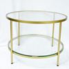 Bàn sofa tròn 2 tầng mặt kính khung vàng đồng TT68161