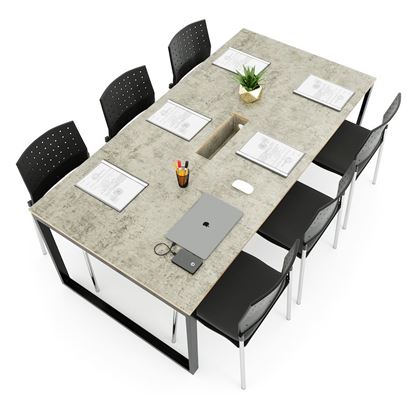 Bàn họp 200x100cm gỗ Plywood melamin màu bê tông hệ Rectang HBRT058