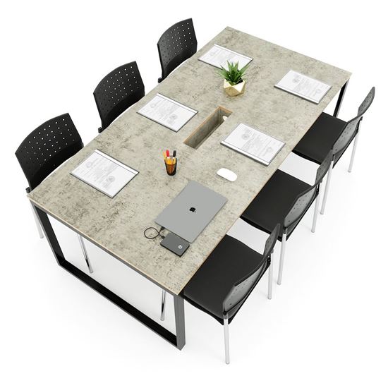 Bàn họp 200x100cm gỗ Plywood melamin màu bê tông hệ Rectang HBRT058