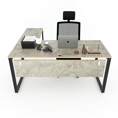 Bàn làm việc chữ L 160x150cm gỗ Plywood màu bê tông hệ RECTANG HBRT053