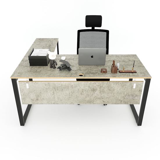 Bàn làm việc chữ L 160x150cm gỗ Plywood màu bê tông hệ RECTANG HBRT053
