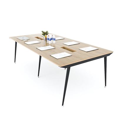 Bàn họp 240x120cm gỗ Plywood vân sồi chân sắt hệ CONE HBCO030