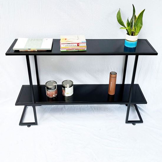 Bàn console, bàn trang trí 2 tầng gỗ cao su khung sắt CST016