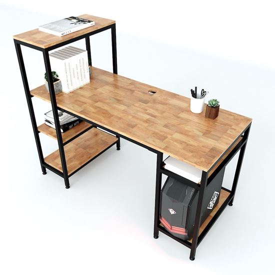 Bàn vi tính kết hợp kệ khung sắt gỗ cao su COD68050