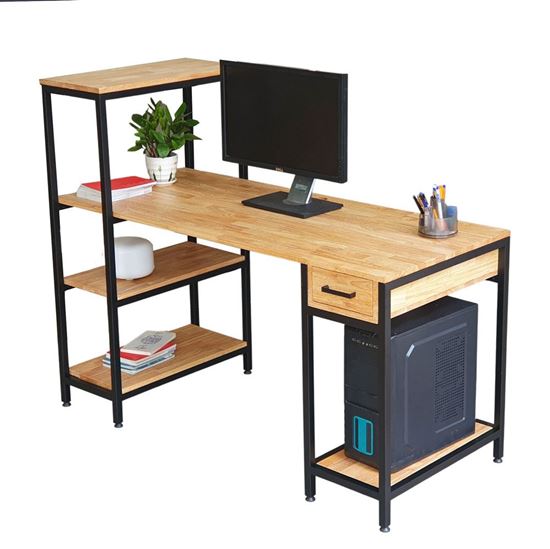Bàn vi tính có ngăn kéo kết hợp kệ gỗ cao su khung sắt COD68049