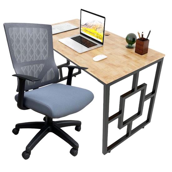 Combo Bàn Làm Việc Siba 120x60cm Và Ghế Chân Xoay Nệm Xanh CB68124