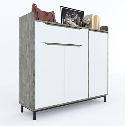 Tủ giày 1m2 hiện đại 3 cánh 1 ngăn kéo gỗ cao su chân sắt KG68033