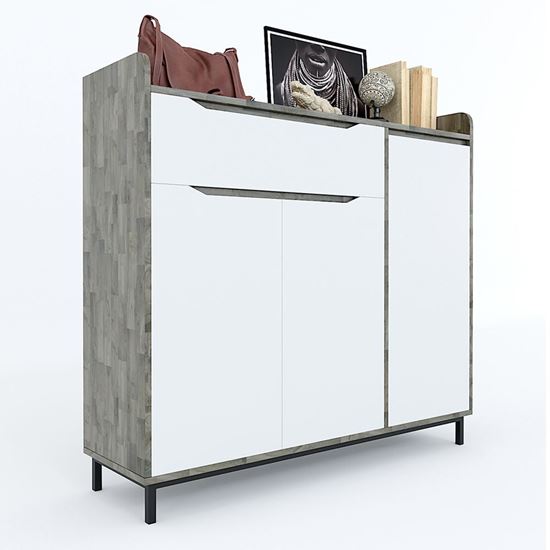 Tủ giày 1m2 hiện đại 3 cánh 1 ngăn kéo gỗ cao su chân sắt KG68033