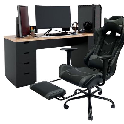 Combo Bàn Game 180x60cm Chân Tủ Và Ghế Game Ngả Lưng Có Gác Chân CBG68010