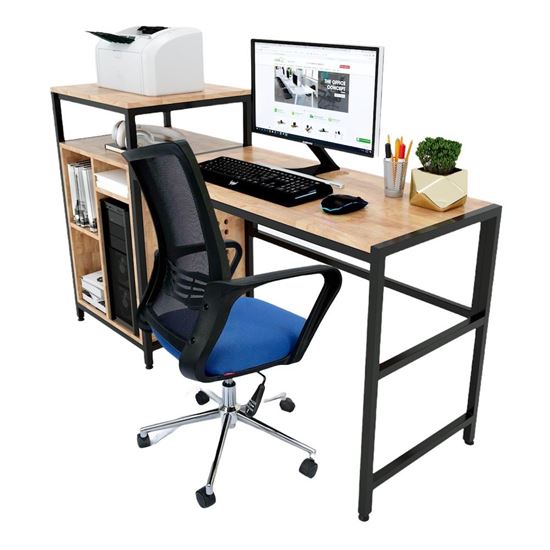 Combo Bàn Làm Việc Kết Hợp Kệ Và Ghế Chân Xoay Nệm Xanh CB68100