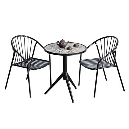 Combo bàn tròn mặt gạch bông và 2 ghế cafe sắt CBCF316