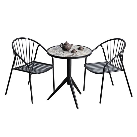 Combo bàn tròn mặt gạch bông và 2 ghế cafe sắt CBCF316