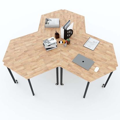 Cụm 6 bàn hình thang gỗ cao su hệ Lego chân sắt lắp ráp HBLG011