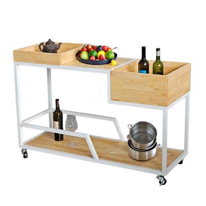 Kệ đẩy di động đa năng gỗ cao su khung sắt sơn tĩnh điện KB68028