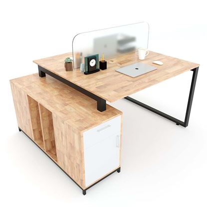 Bàn cụm 2 chân tủ 120x120cm gỗ cao su hệ Rectang chân lắp ráp HBRT032