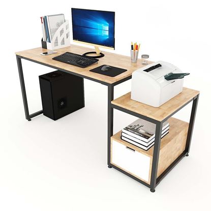 Bàn làm việc liền kệ để máy in cho ngăn kéo 160x60cm gỗ cao su BD68067