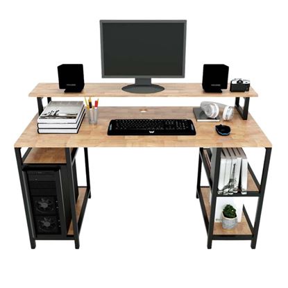 Bàn Vi tính gỗ cao su khung sắt kết hợp kệ COD68041