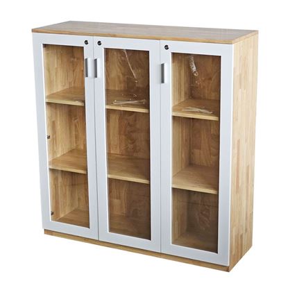 Tủ hồ sơ 3 tầng cửa kính gỗ cao su THS68036