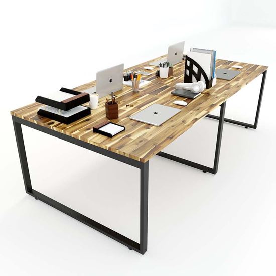 Bàn cụm 4 gỗ tràm 120x240cm chân sắt lắp ráp hệ Wooden