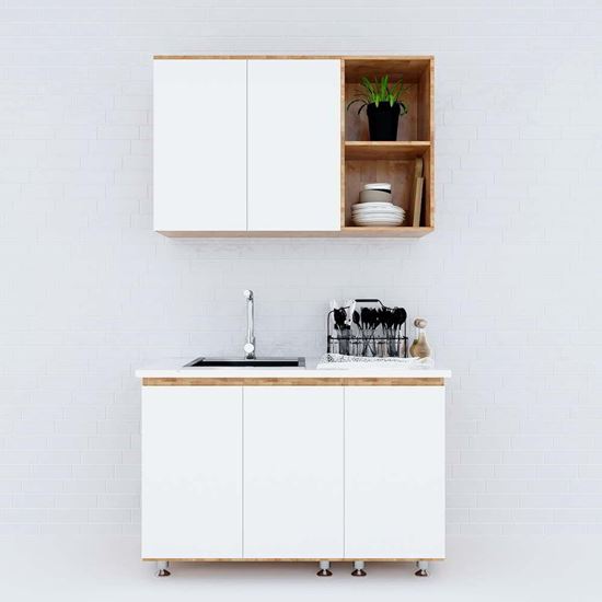 Hệ tủ bếp mini gỗ cao su hiện đại nhỏ gọn