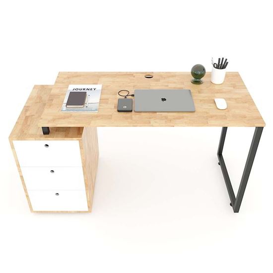 Bàn làm việc liền chân tủ 1 bên 138x60cm gỗ cao su BD68065