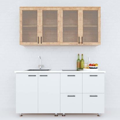 Hệ tủ bếp mini gỗ cao su hiện đại nhỏ gọn