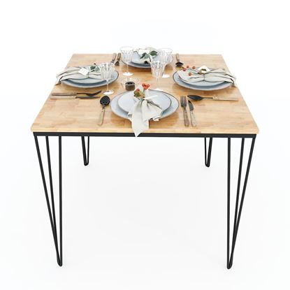Bàn ăn vuông 80cm gỗ cao su chân sắt Hairpin BA68025