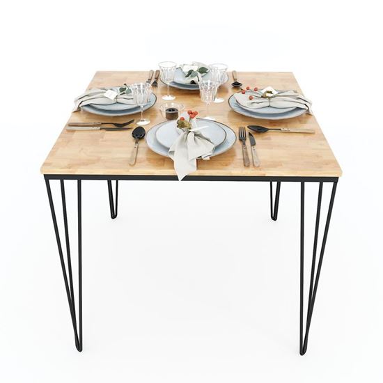 Bàn ăn vuông 80cm gỗ cao su chân sắt Hairpin BA68025