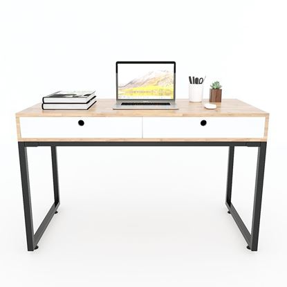 Bàn làm việc UBAN II có ngăn kéo 120x60cm gỗ cao su chân sắt lắp ráp BD68053
