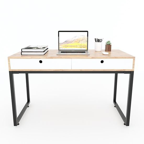 Bàn làm việc UBAN II có ngăn kéo 120x60cm gỗ cao su chân sắt lắp ráp BD68053
