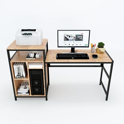 COD68035 - Bàn Vi tính gỗ cao su khung sắt kết hợp kệ